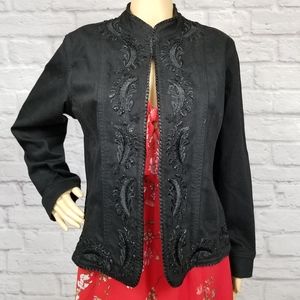Vintage Chico's Paisley Beaded Black Denim Jacket